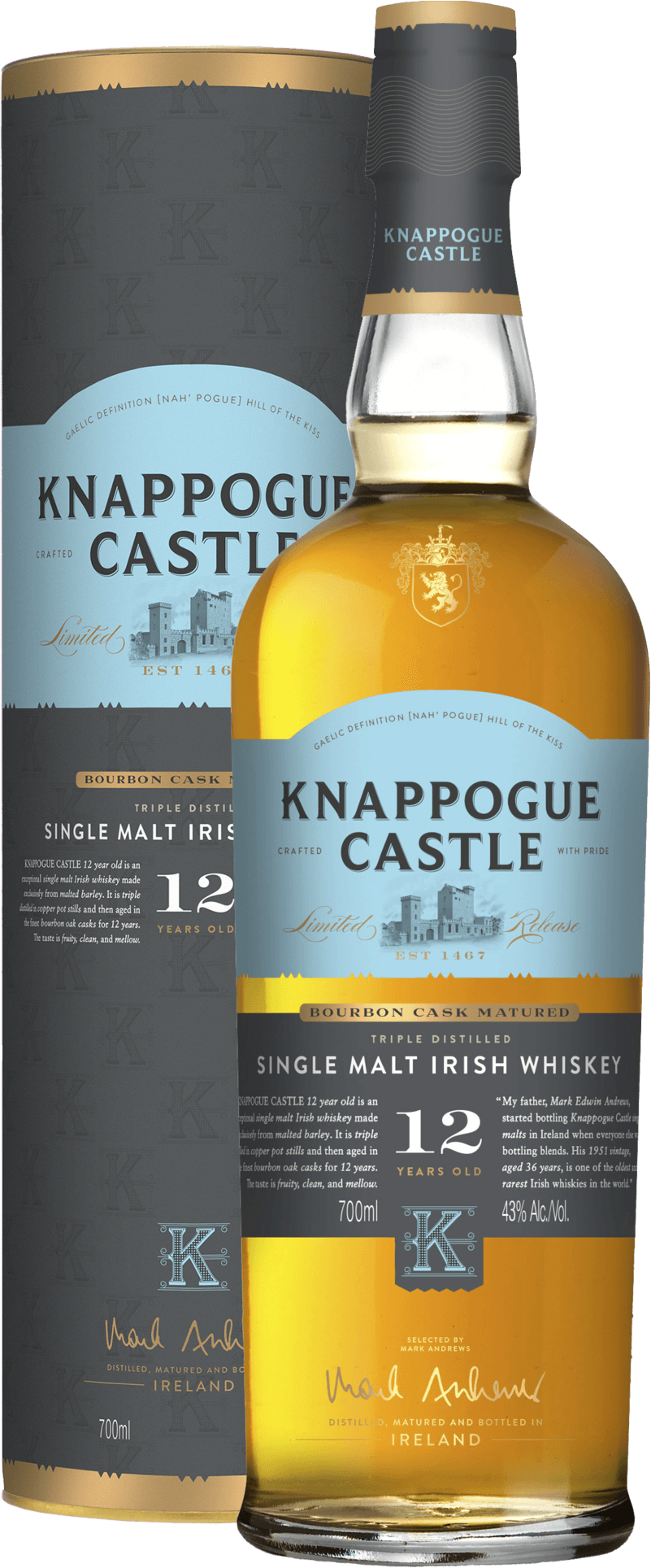 Ierse - Whiskey - Knappogue - Castle - 12 - Jaar - Single Malt - 70cl