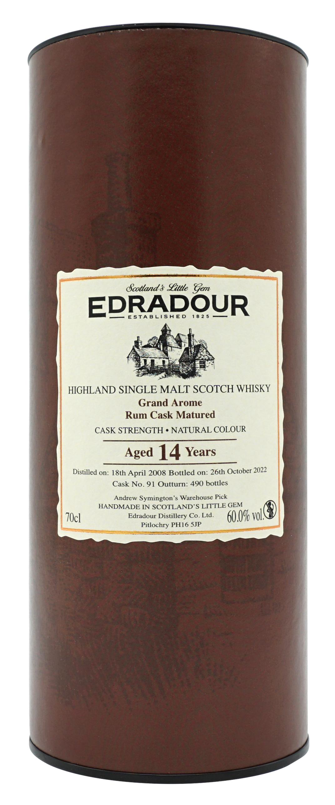 Edradour 2008 Rum Finish 14 Years Single Malt 70cl 60 Koker