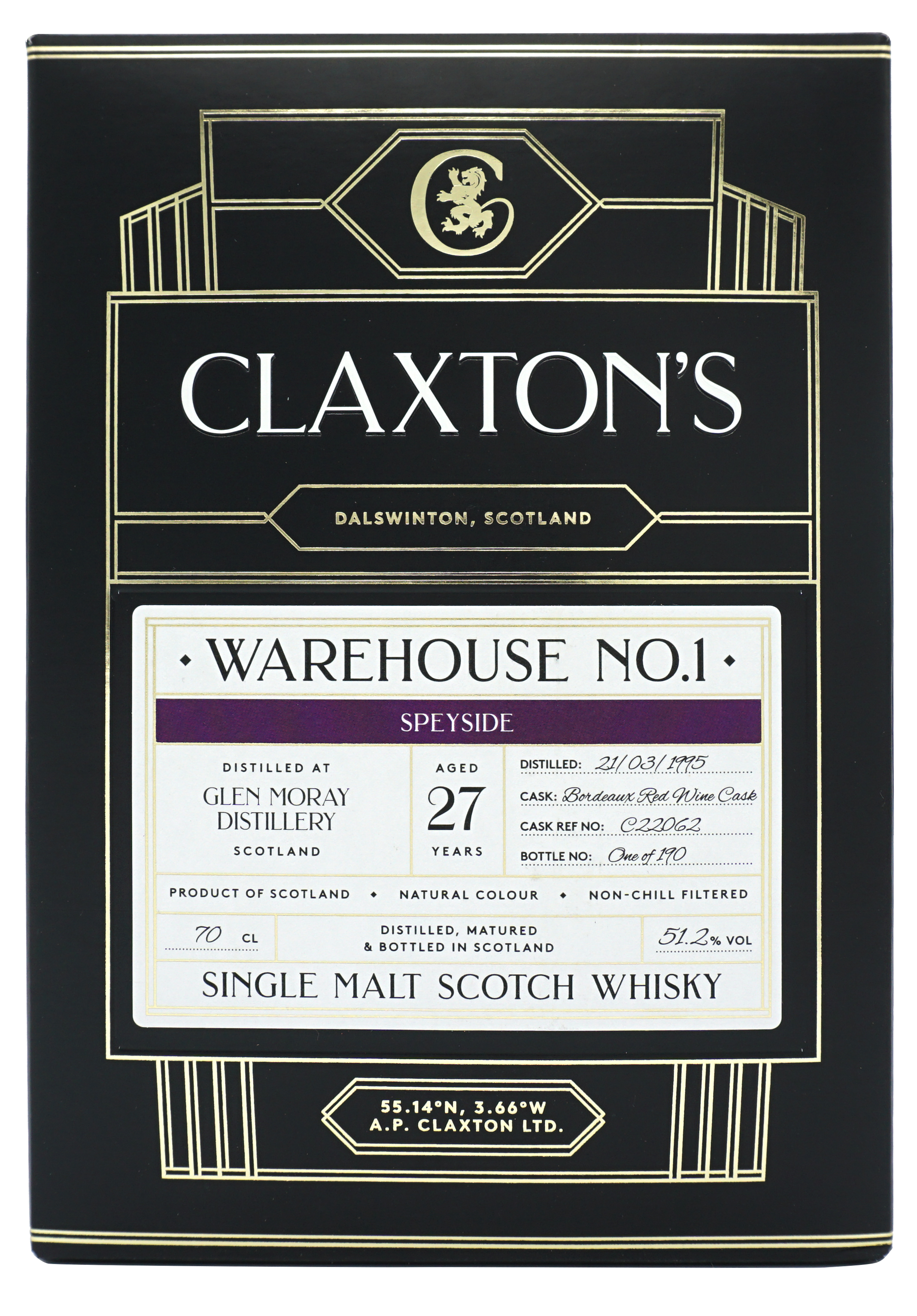 Claxtons Wh1 Glen Moray 1995 27y Single Malt 70cl 512 Doos