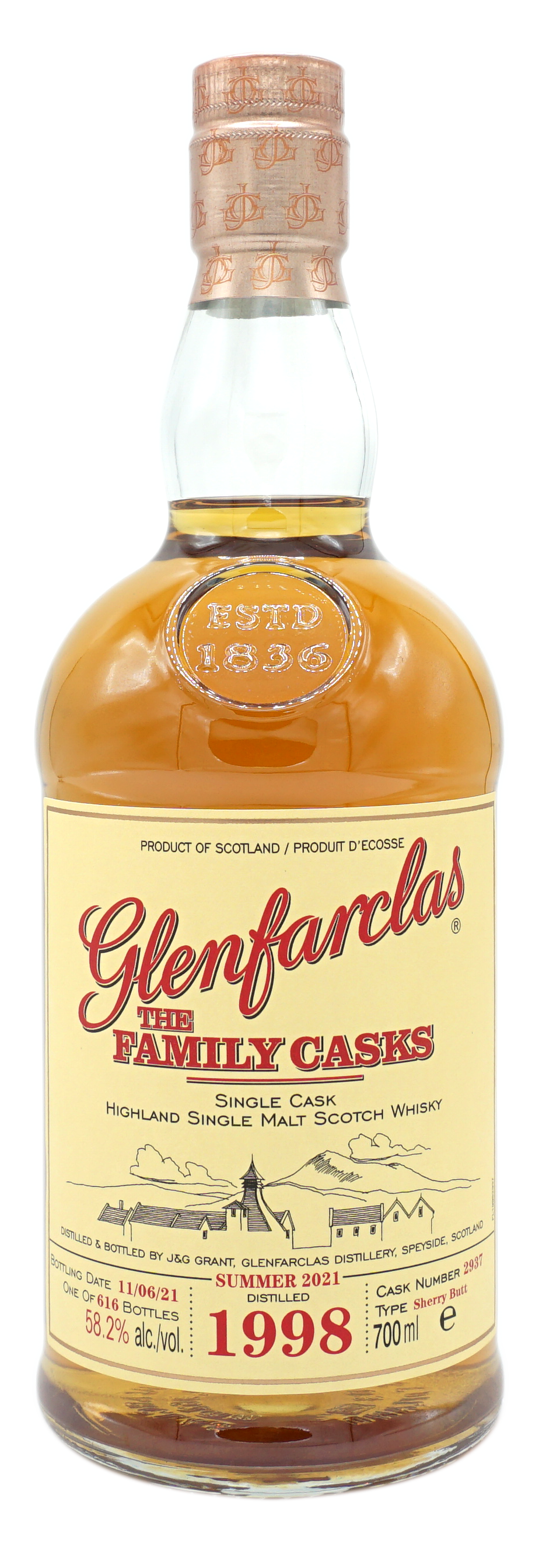 GlenFarclas TheFamilyCask 1998 Summer2021 CaskNr2937 58,5% Fles
